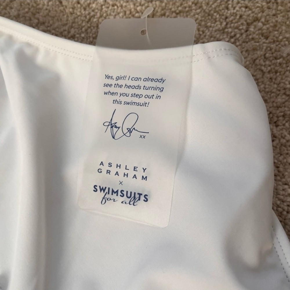 Ashley Graham White One Piece Swimsuit Lace Up With Cutouts Monokini Size 18 NWT - Picture 8 of 17